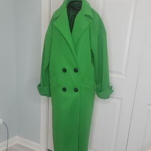 BOO HOO Bright Green Double-Breasted Women's Coat. Size 4 Oversized